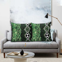 Green Aotearoa Pillow Cover Taniko Motifs With Paua Shell Kowhaiwhai - Polynesian Pride