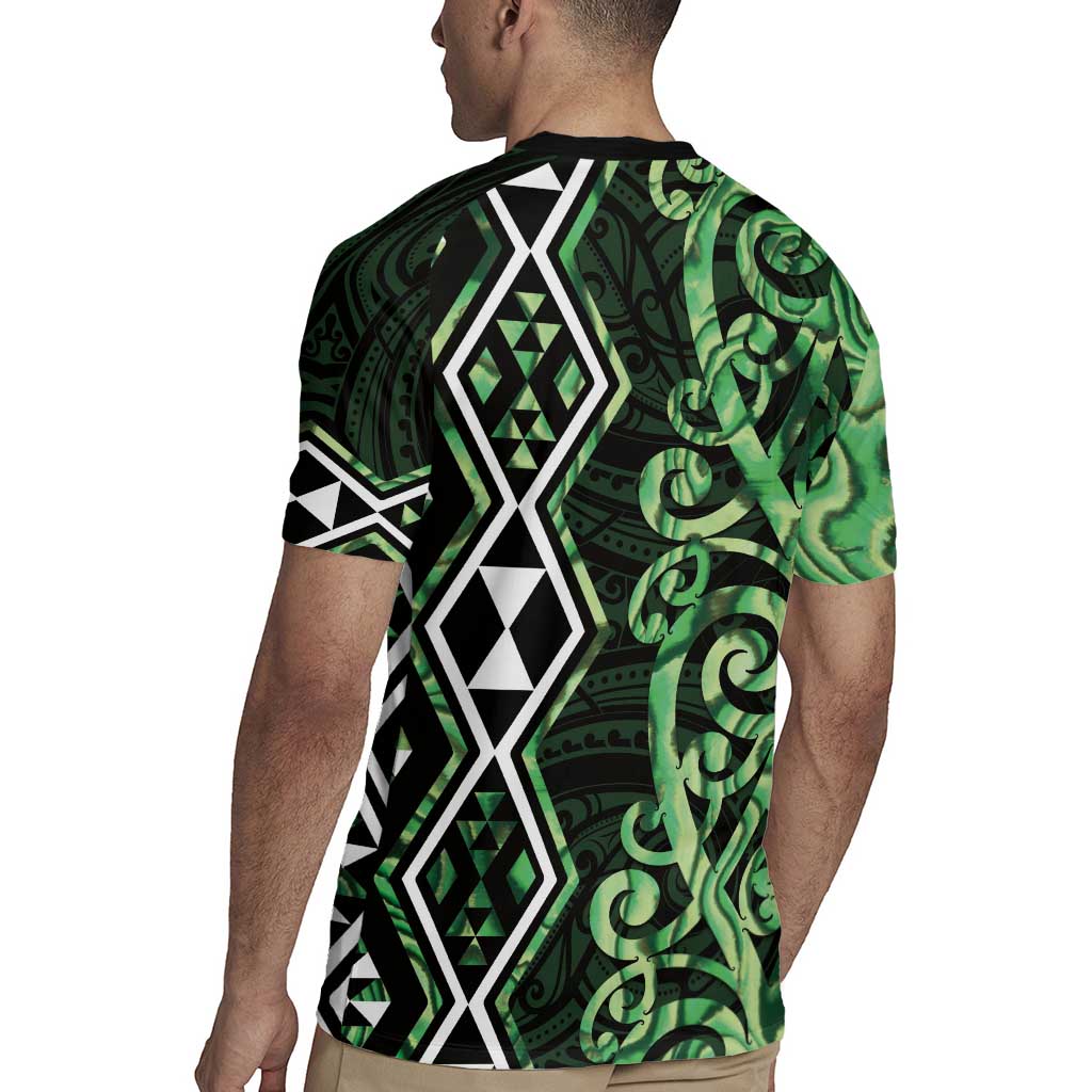 Green Aotearoa Rugby Jersey Taniko Motifs With Paua Shell Kowhaiwhai