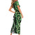 Green Aotearoa Short Sleeve Bodycon Dress Taniko Motifs With Paua Shell Kowhaiwhai