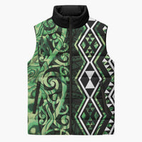 Green Aotearoa Sleeveless Puffer Jacket Taniko Motifs With Paua Shell Kowhaiwhai LT14 Unisex Green - Polynesian Pride