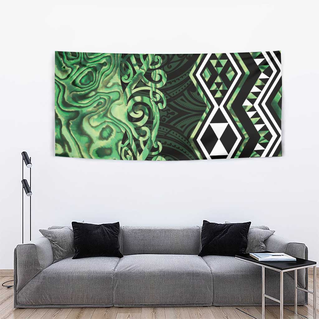 Green Aotearoa Tapestry Taniko Motifs With Paua Shell Kowhaiwhai