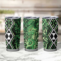 Green Aotearoa Tumbler Cup Taniko Motifs With Paua Shell Kowhaiwhai