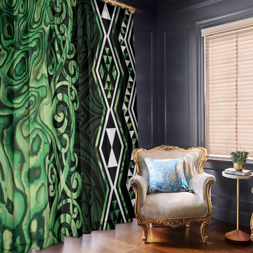Green Aotearoa Window Curtain Taniko Motifs With Paua Shell Kowhaiwhai