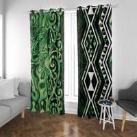 Green Aotearoa Window Curtain Taniko Motifs With Paua Shell Kowhaiwhai