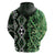 Green Aotearoa Zip Hoodie Taniko Motifs With Paua Shell Kowhaiwhai