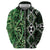 Green Aotearoa Zip Hoodie Taniko Motifs With Paua Shell Kowhaiwhai