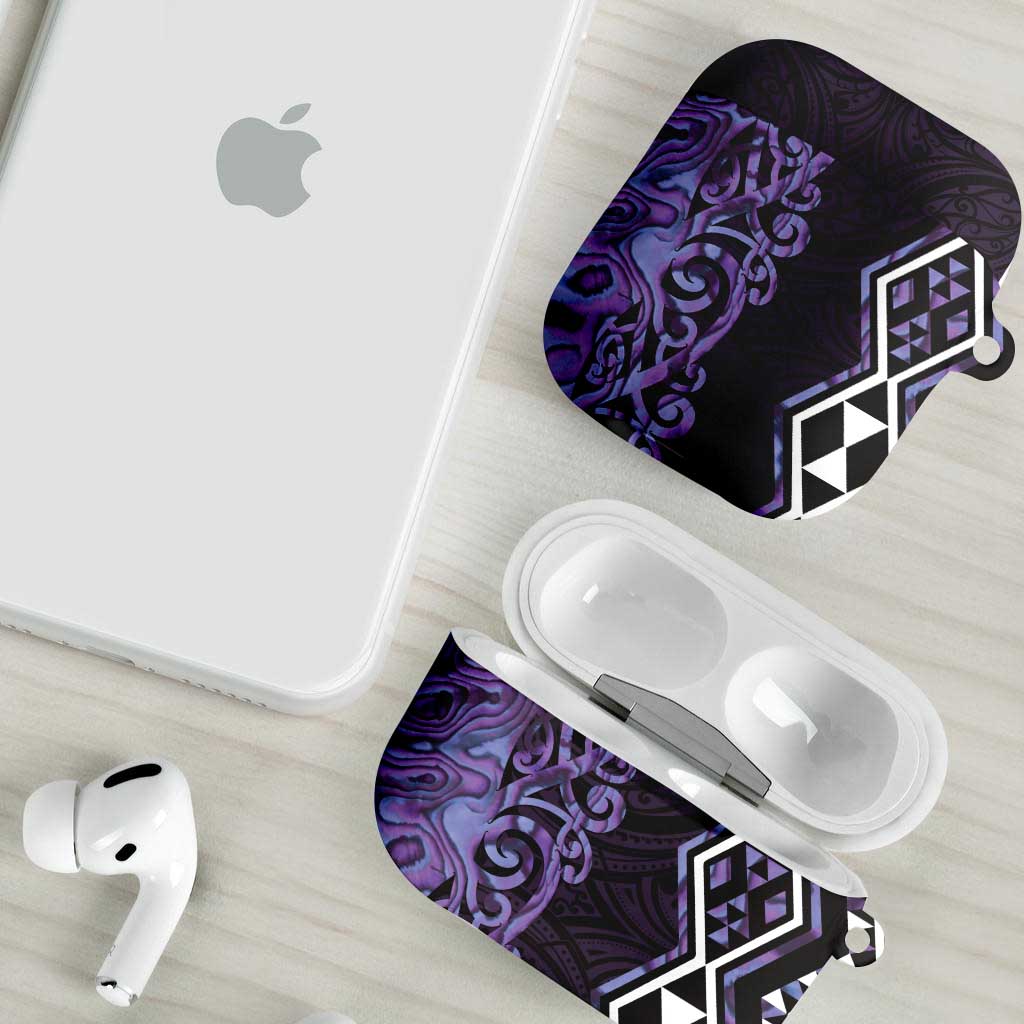 Purple Aotearoa AirPods Case Taniko Motifs With Paua Shell Kowhaiwhai - Polynesian Pride