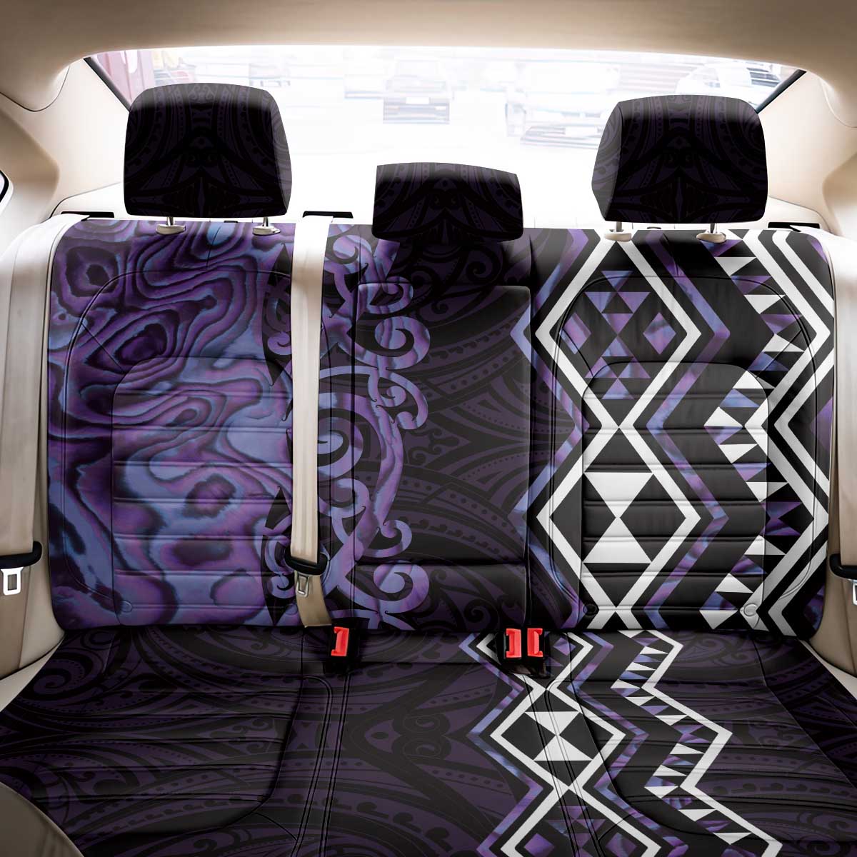 Purple Aotearoa Back Car Seat Cover Taniko Motifs With Paua Shell Kowhaiwhai