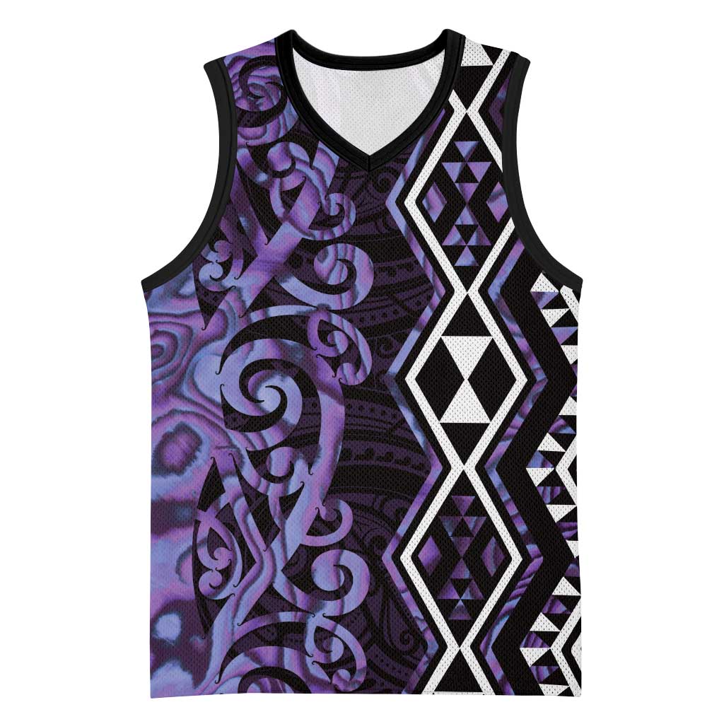Purple Aotearoa Basketball Jersey Taniko Motifs With Paua Shell Kowhaiwhai LT14 Unisex Purple - Polynesian Pride
