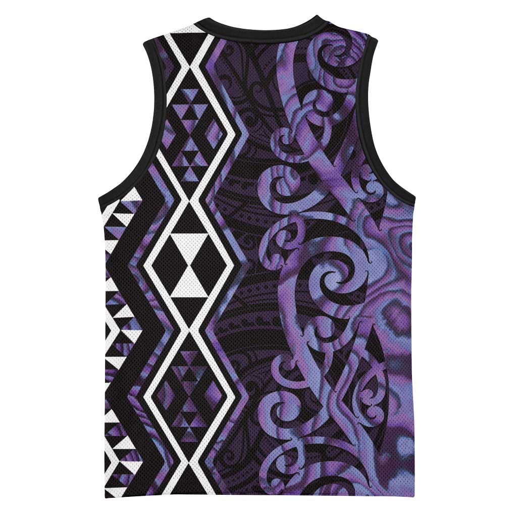 Purple Aotearoa Basketball Jersey Taniko Motifs With Paua Shell Kowhaiwhai LT14 - Polynesian Pride