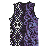 Purple Aotearoa Basketball Jersey Taniko Motifs With Paua Shell Kowhaiwhai LT14 - Polynesian Pride