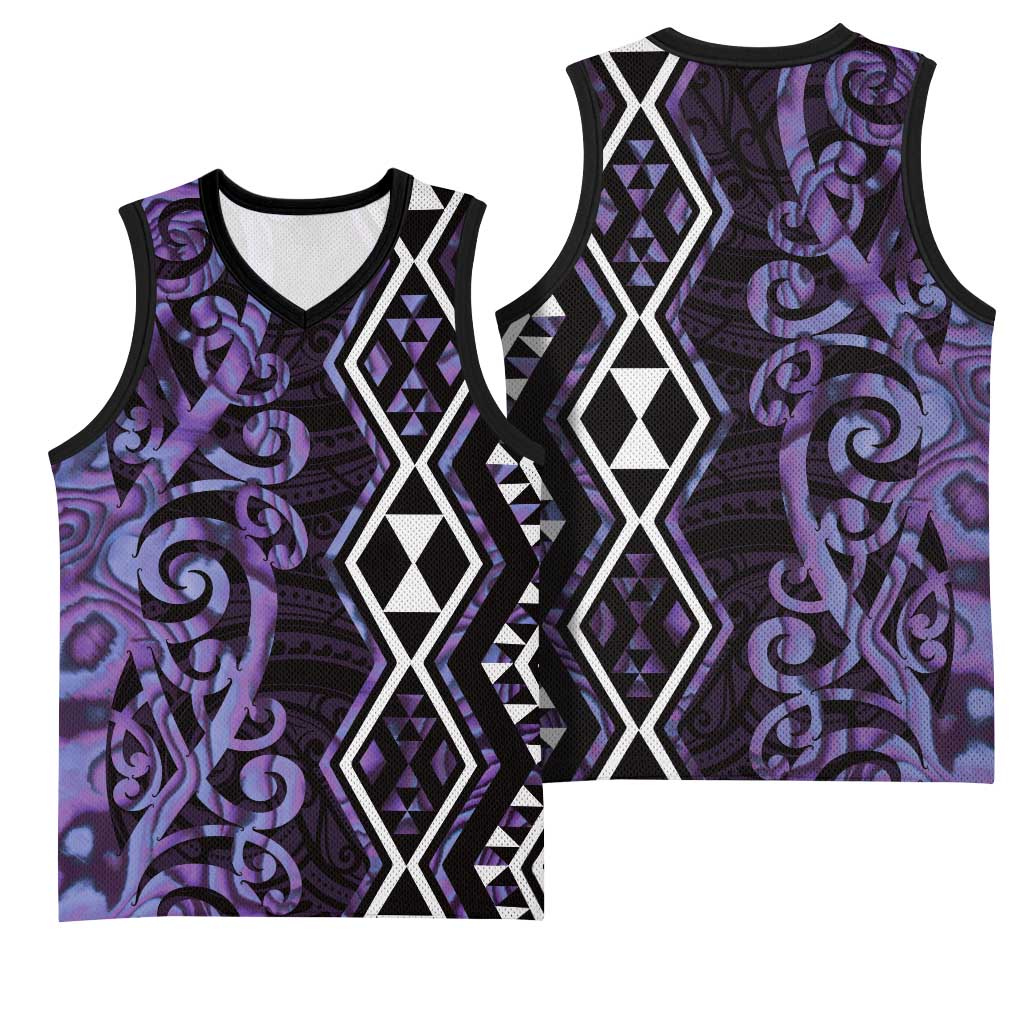 Purple Aotearoa Basketball Jersey Taniko Motifs With Paua Shell Kowhaiwhai LT14 - Polynesian Pride
