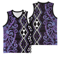 Purple Aotearoa Basketball Jersey Taniko Motifs With Paua Shell Kowhaiwhai LT14 - Polynesian Pride