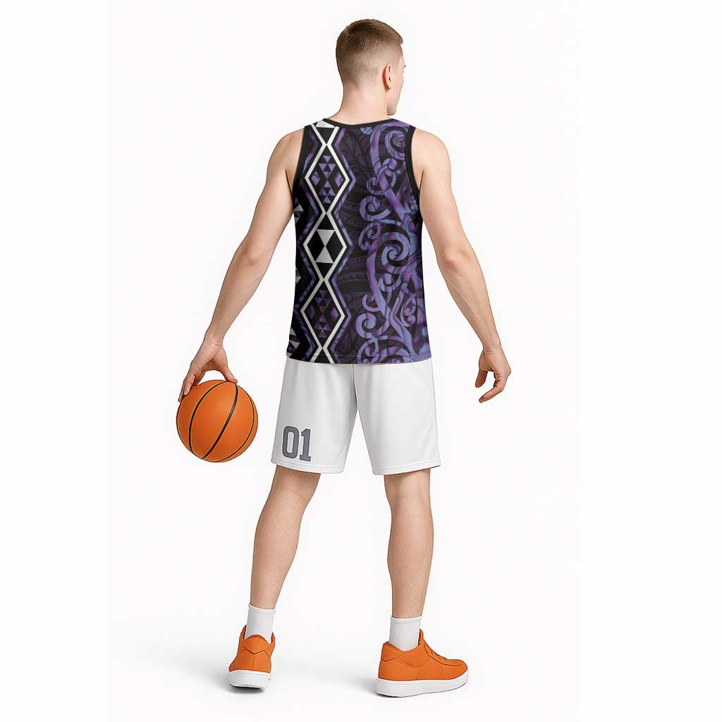 Purple Aotearoa Basketball Jersey Taniko Motifs With Paua Shell Kowhaiwhai LT14 - Polynesian Pride