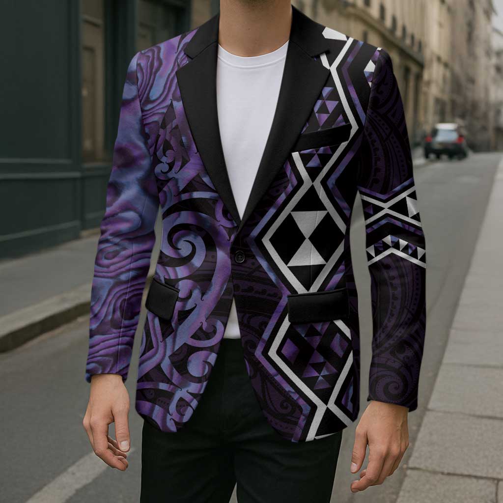 Purple Aotearoa Blazer Taniko Motifs With Paua Shell Kowhaiwhai - Polynesian Pride