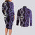 Purple Aotearoa Couples Matching Long Sleeve Bodycon Dress and Long Sleeve Button Shirt Taniko Motifs With Paua Shell Kowhaiwhai
