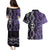 Purple Aotearoa Couples Matching Puletasi and Hawaiian Shirt Taniko Motifs With Paua Shell Kowhaiwhai