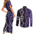 Purple Aotearoa Couples Matching Short Sleeve Bodycon Dress and Long Sleeve Button Shirt Taniko Motifs With Paua Shell Kowhaiwhai