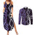 Purple Aotearoa Couples Matching Summer Maxi Dress and Long Sleeve Button Shirt Taniko Motifs With Paua Shell Kowhaiwhai