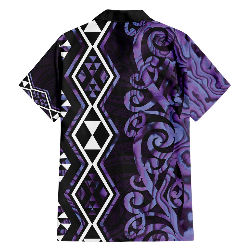 Purple Aotearoa Hawaiian Shirt Taniko Motifs With Paua Shell Kowhaiwhai