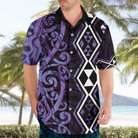 Purple Aotearoa Hawaiian Shirt Taniko Motifs With Paua Shell Kowhaiwhai