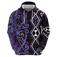 Purple Aotearoa Hoodie Taniko Motifs With Paua Shell Kowhaiwhai