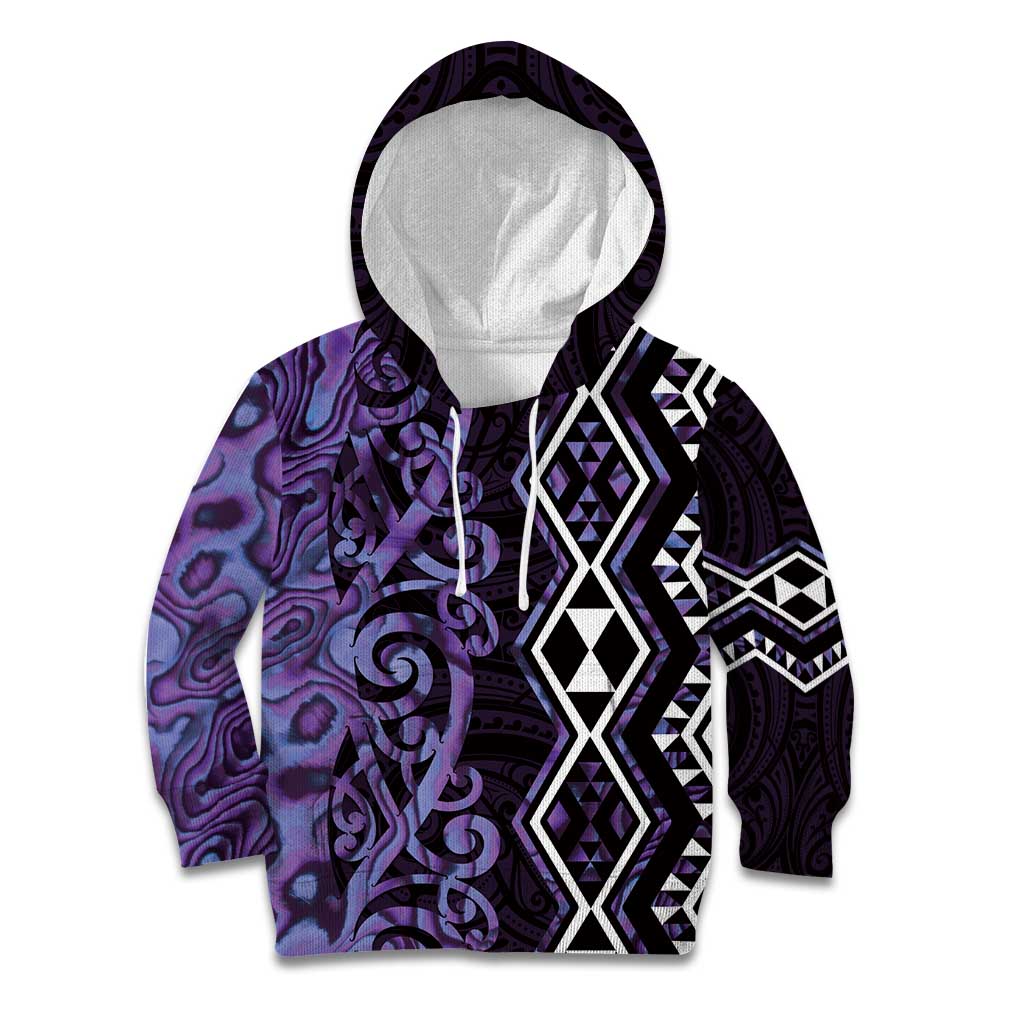 Purple Aotearoa Kid Hoodie Taniko Motifs With Paua Shell Kowhaiwhai