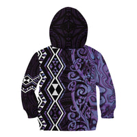 Purple Aotearoa Kid Hoodie Taniko Motifs With Paua Shell Kowhaiwhai