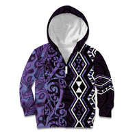 Purple Aotearoa Kid Hoodie Taniko Motifs With Paua Shell Kowhaiwhai