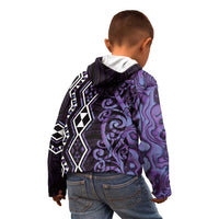 Purple Aotearoa Kid Hoodie Taniko Motifs With Paua Shell Kowhaiwhai