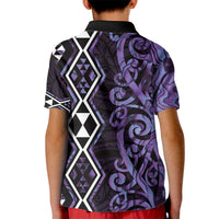 Purple Aotearoa Kid Polo Shirt Taniko Motifs With Paua Shell Kowhaiwhai