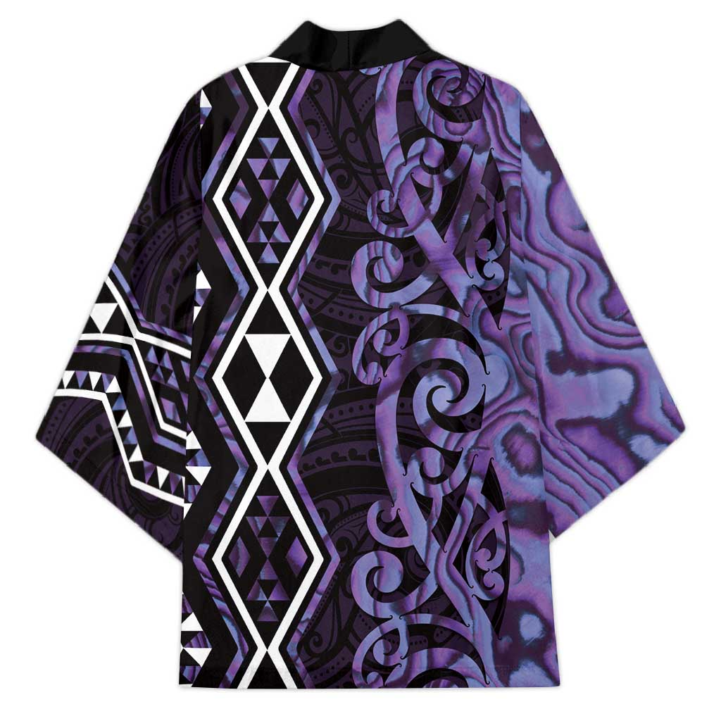 Purple Aotearoa Kimono Taniko Motifs With Paua Shell Kowhaiwhai - Polynesian Pride