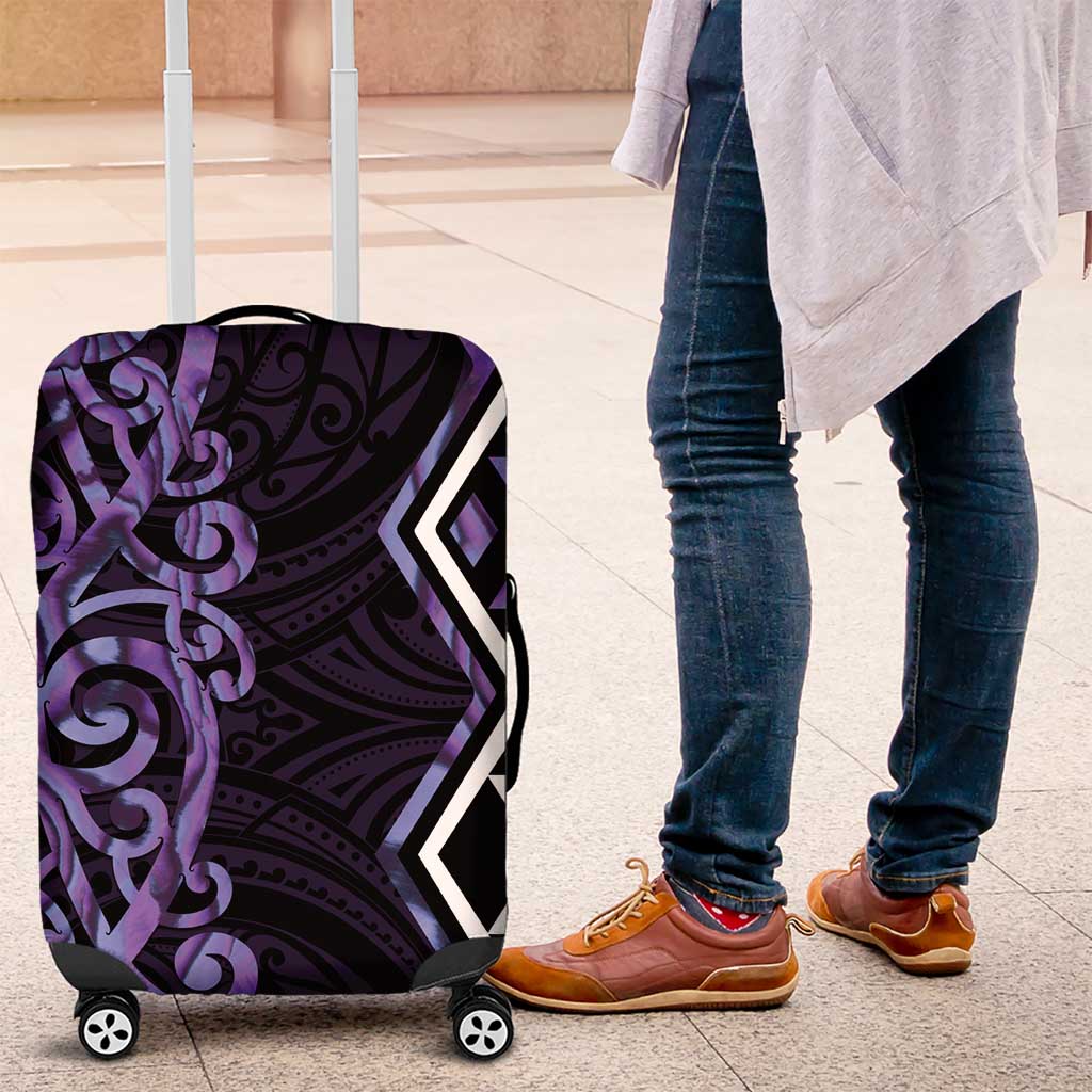 Purple Aotearoa Luggage Cover Taniko Motifs With Paua Shell Kowhaiwhai LT14 Purple - Polynesian Pride