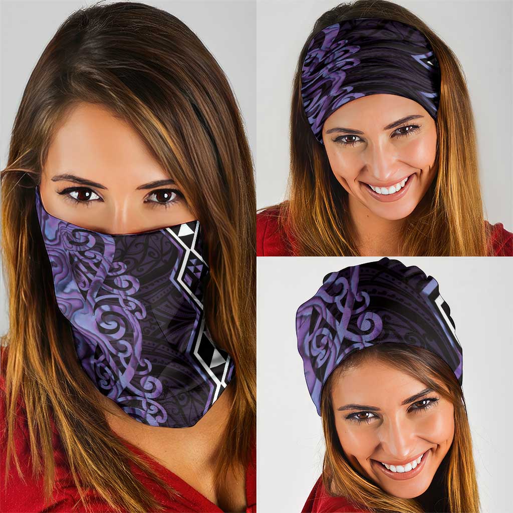 Purple Aotearoa Neck Gaiter Taniko Motifs With Paua Shell Kowhaiwhai LT14 - Polynesian Pride
