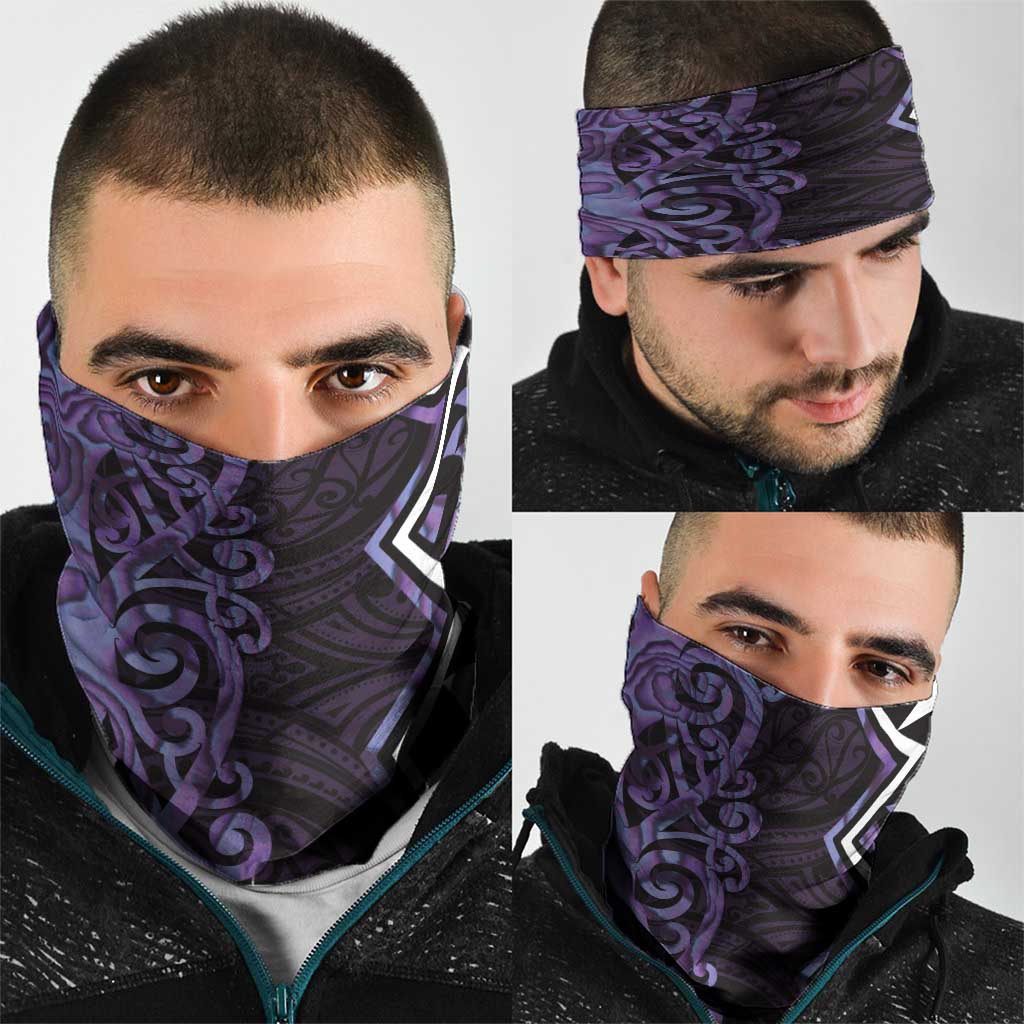 Purple Aotearoa Neck Gaiter Taniko Motifs With Paua Shell Kowhaiwhai LT14 - Polynesian Pride