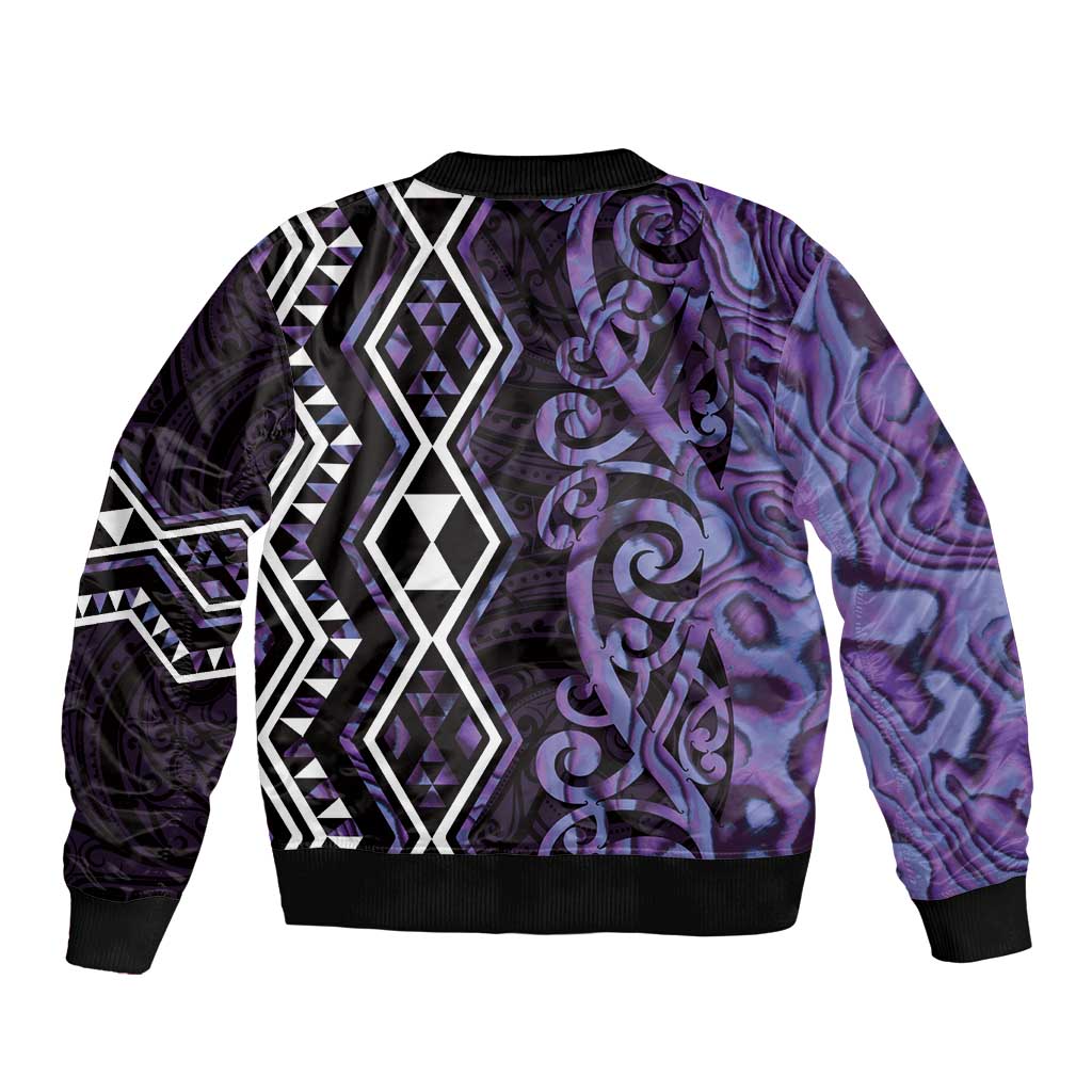 Purple Aotearoa Sleeve Zip Bomber Jacket Taniko Motifs With Paua Shell Kowhaiwhai LT14 - Polynesian Pride