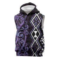 Purple Aotearoa Sleeveless Hoodie Taniko Motifs With Paua Shell Kowhaiwhai LT14 Purple - Polynesian Pride