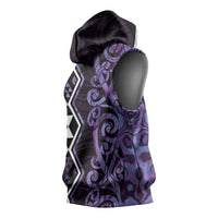 Purple Aotearoa Sleeveless Hoodie Taniko Motifs With Paua Shell Kowhaiwhai LT14 - Polynesian Pride