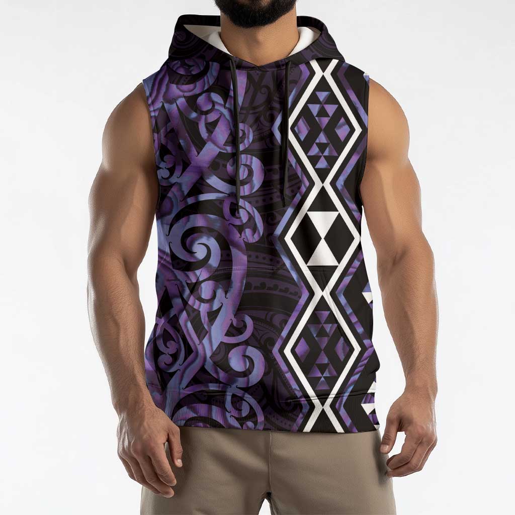 Purple Aotearoa Sleeveless Hoodie Taniko Motifs With Paua Shell Kowhaiwhai LT14 - Polynesian Pride