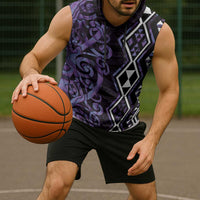Purple Aotearoa Sleeveless Hoodie Taniko Motifs With Paua Shell Kowhaiwhai LT14 - Polynesian Pride