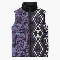 Purple Aotearoa Sleeveless Puffer Jacket Taniko Motifs With Paua Shell Kowhaiwhai LT14 Unisex Purple - Polynesian Pride