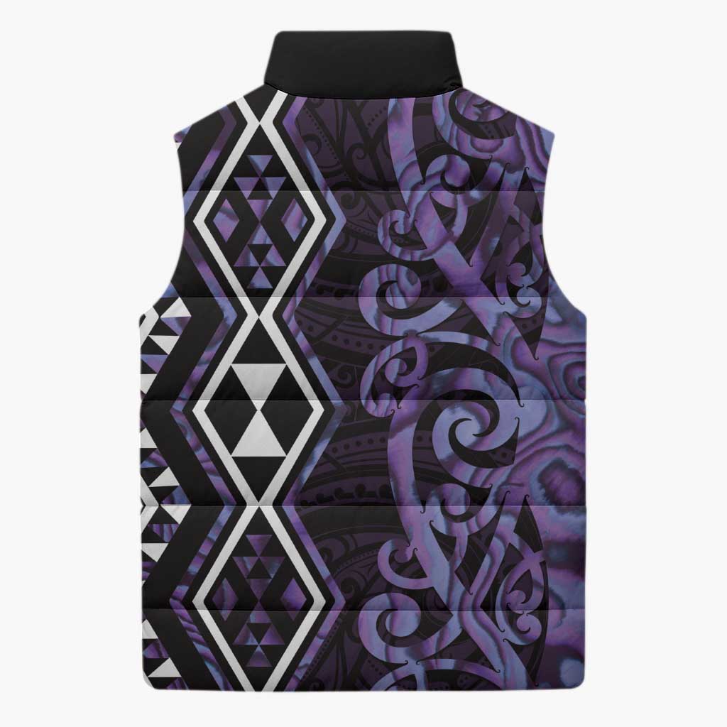 Purple Aotearoa Sleeveless Puffer Jacket Taniko Motifs With Paua Shell Kowhaiwhai LT14 - Polynesian Pride