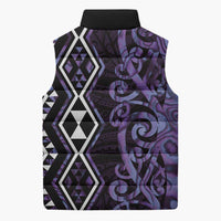 Purple Aotearoa Sleeveless Puffer Jacket Taniko Motifs With Paua Shell Kowhaiwhai LT14 - Polynesian Pride