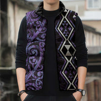 Purple Aotearoa Sleeveless Puffer Jacket Taniko Motifs With Paua Shell Kowhaiwhai LT14 - Polynesian Pride