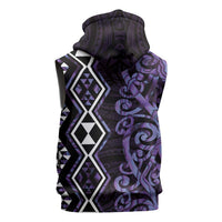 Purple Aotearoa Sleeveless Zip Hoodie Taniko Motifs With Paua Shell Kowhaiwhai - Polynesian Pride