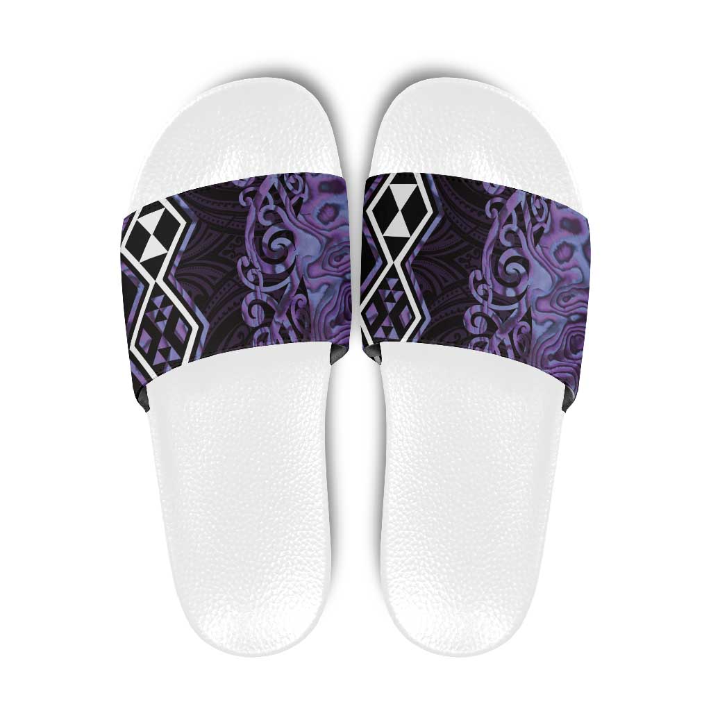Purple Aotearoa Slide Sandals Taniko Motifs With Paua Shell Kowhaiwhai - Polynesian Pride