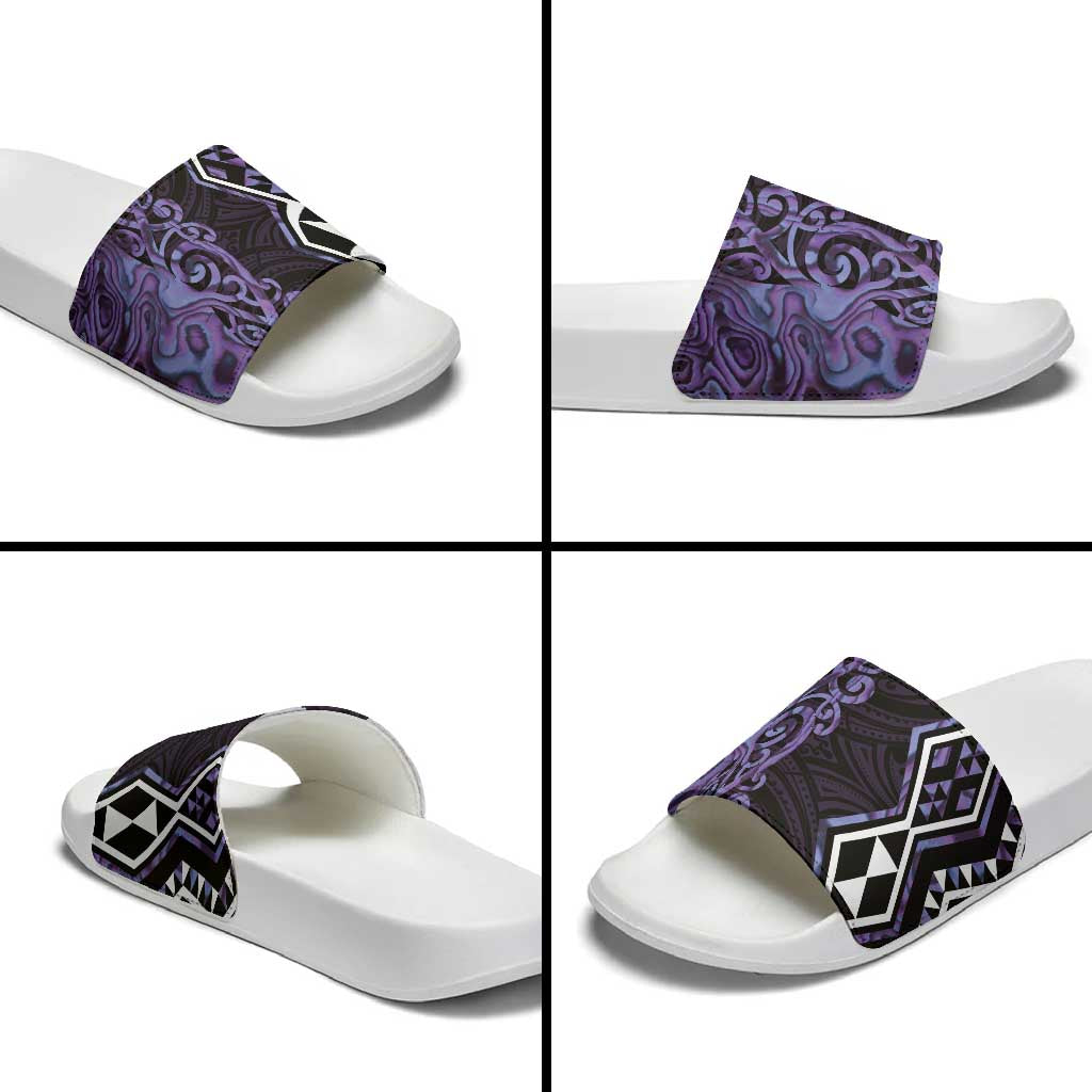 Purple Aotearoa Slide Sandals Taniko Motifs With Paua Shell Kowhaiwhai - Polynesian Pride