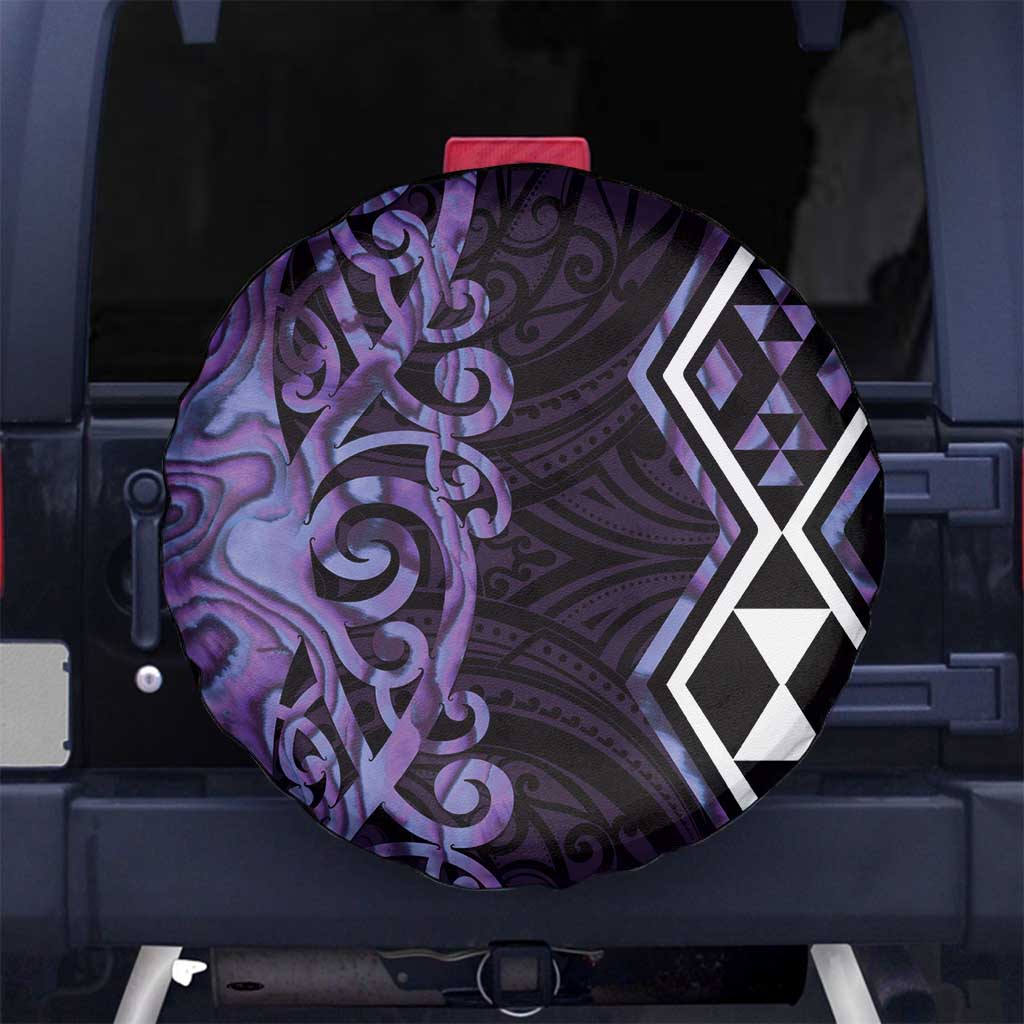 Purple Aotearoa Spare Tire Cover Taniko Motifs With Paua Shell Kowhaiwhai