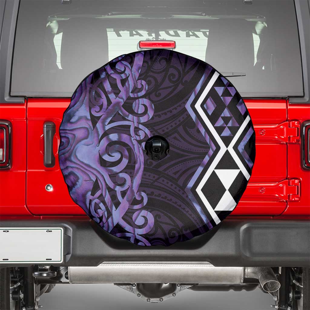 Purple Aotearoa Spare Tire Cover Taniko Motifs With Paua Shell Kowhaiwhai