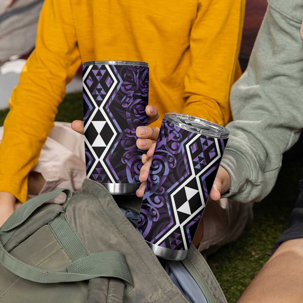 Purple Aotearoa Tumbler Cup Taniko Motifs With Paua Shell Kowhaiwhai